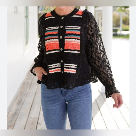 Pol Knit And Lace Multicolored Sweater NWT Medium - Picture 2 of 10